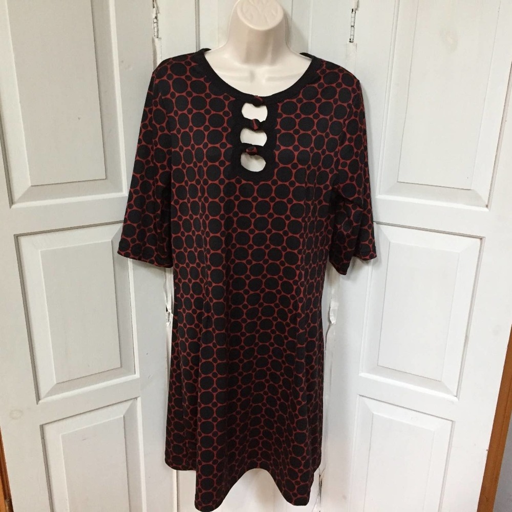 BCBGMaxAzria Red & Blacked Dotted Dress